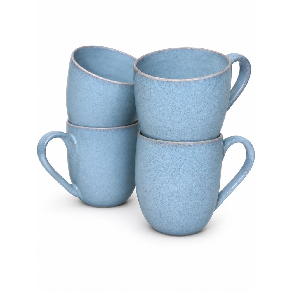Banana Republic Light Blue Speckled Stoneware Mugs Set of 4 Ceramic Coffee Cups